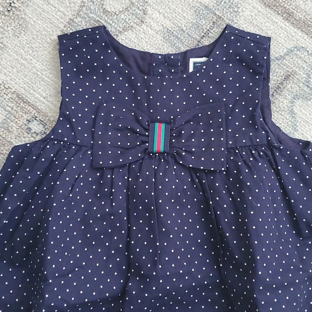 Janie and Jack Baby Girls Bow Dotted Navy Dot Bow Dress Sz12-18m